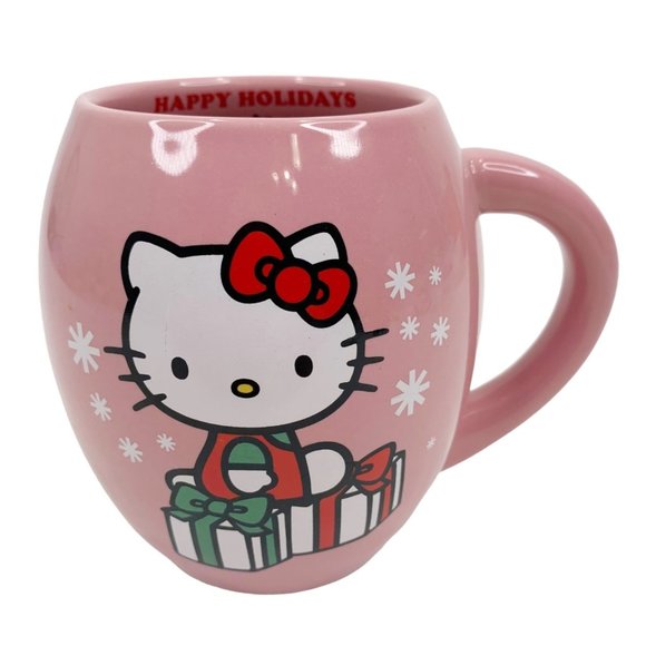 Hello Kitty Christmas Coffee Mug Cup 2013 Pink Holiday 2-Sided Tea Cocoa Sanrio - Picture 1 of 12
